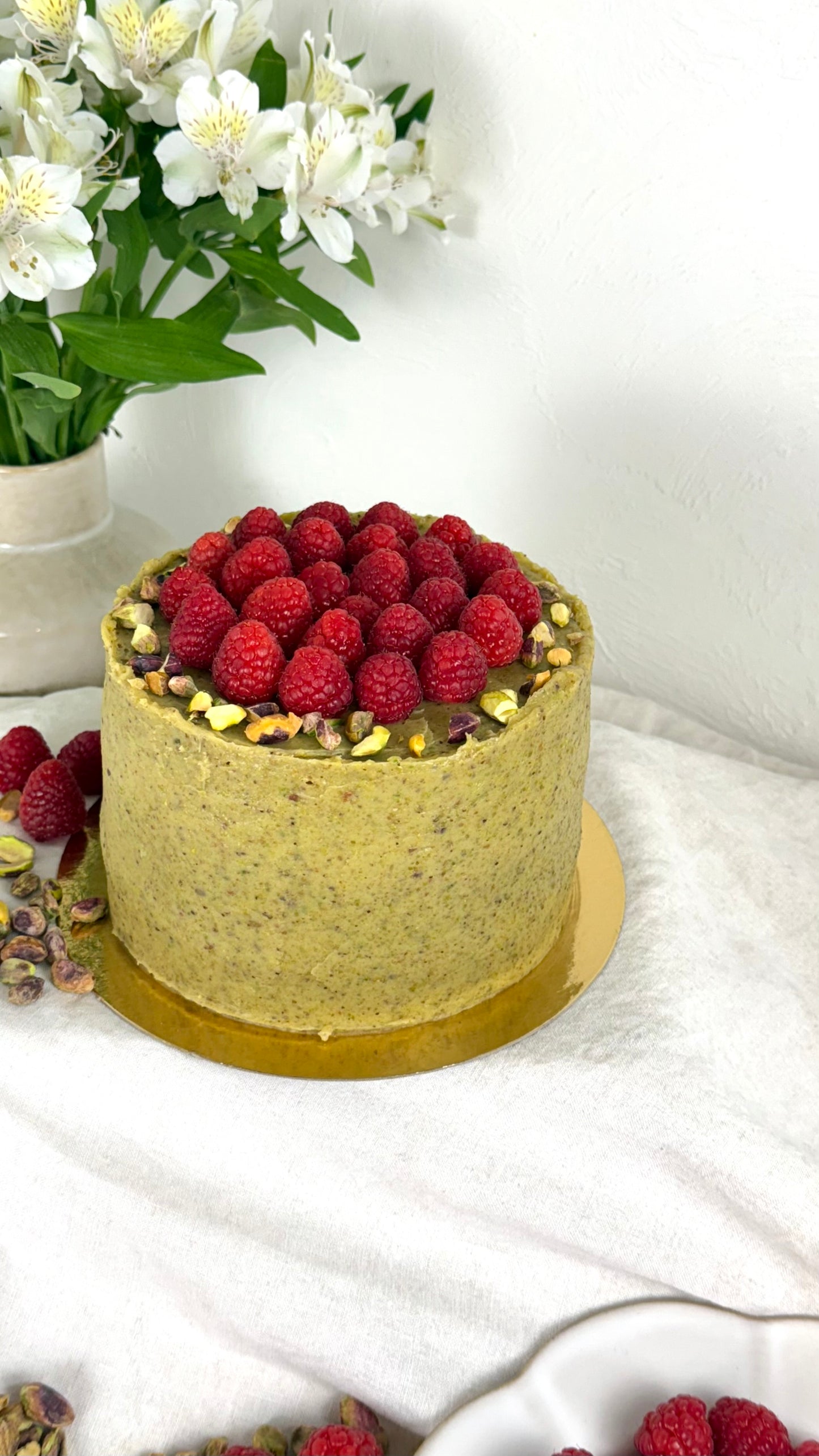 Tarta de pistacho y frambuesa