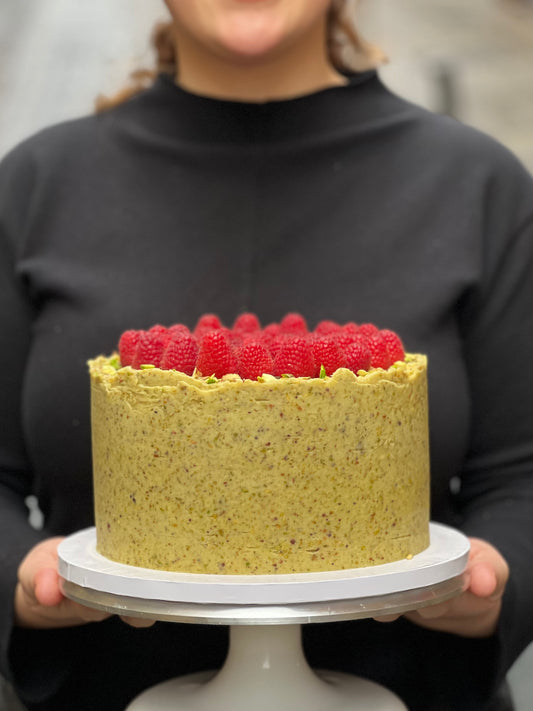 Tarta de pistacho y frambuesa